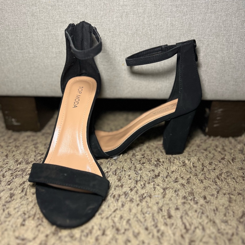 Top Moda Women's Black Ankle Strap Heels
